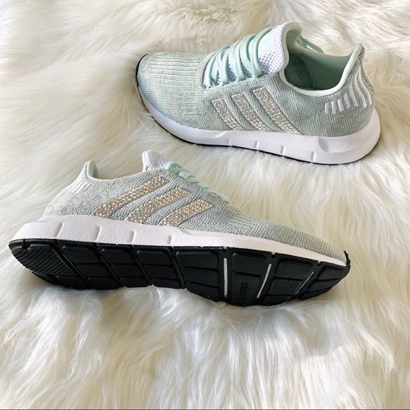 Swarovski Adidas Swift Run Mint Teal Custom Shoes - Picture 4 of 9